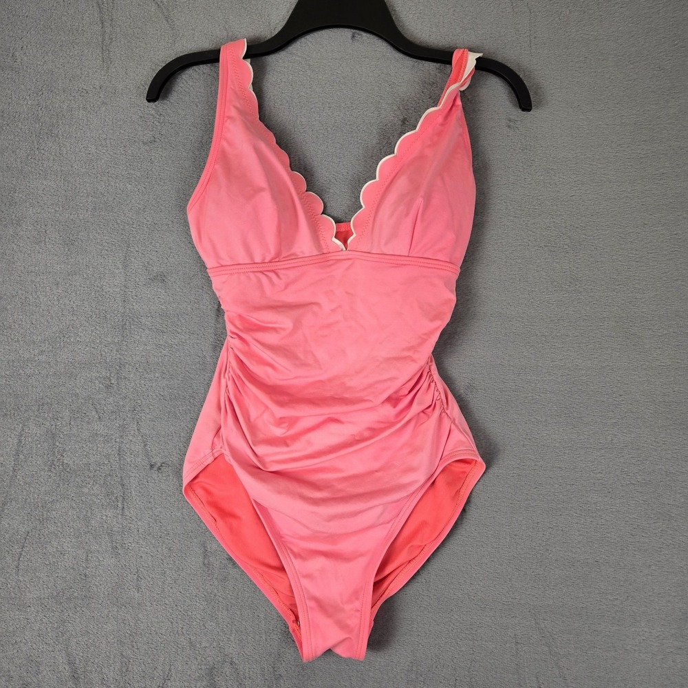 Kate‎ Spade New York Scalloped Contrast Swimsuit Womens Small Peony Pink *READ*